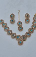 Blue Necklace Set With Earrings tikka Indian Jewellery Chokar set 