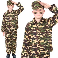 CHILDS ARMY BOY COSTUME SOLDIER MILITARY CAMOUFLAGE ARMY UNIFORM FANCY DRESS