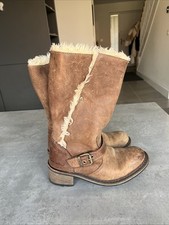 Womens CAT Caterpillar Mardy Faux Fur Brown Leather Mid Calf Boots Size UK4