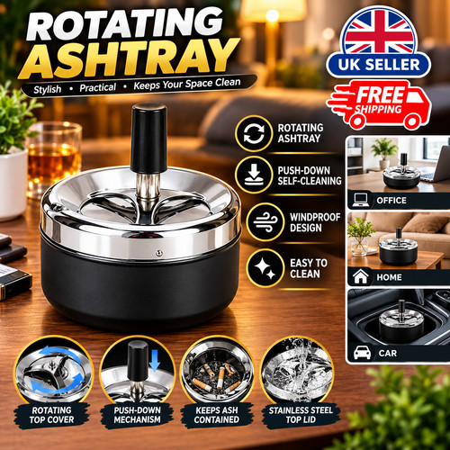 Round metal spinning ashtray - metal,