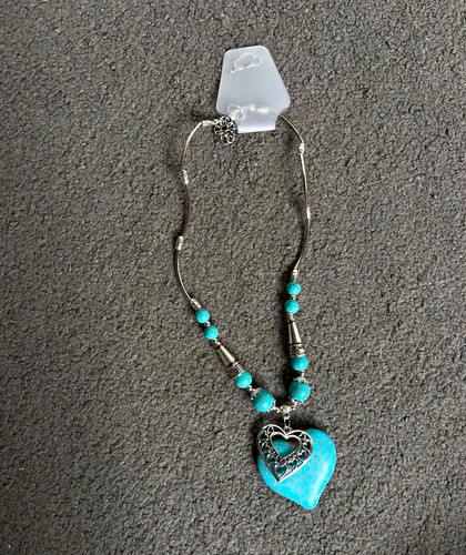 Blue heart charm pendant - blue,