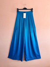 ZARA Small UK 8 Cobalt Blue High Waist Wide Leg Palazzo Party Pants NEW