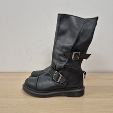 Dr Martens Triumph Kathleena Black Fold Down Mid Calf Boots Tweed Lined Uk 5