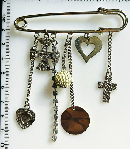 Silver tone safety pin - safety, dangle