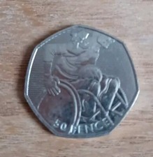 2011 50p coin, 2012 Paralympics, wheelchair basketball, circulated/ex. fine