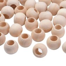 Large Hole Wooden Beads - 20mm Hole: 9~10mm - Unfinised Wood Beige Sanded Smooth