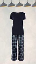 Ex Marks and Spencer Pure Cotton Check Print Pyjama Set in Navy Mix
