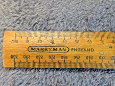 Vintage Old School Marksman Wooden Metric 300mm Ruler
