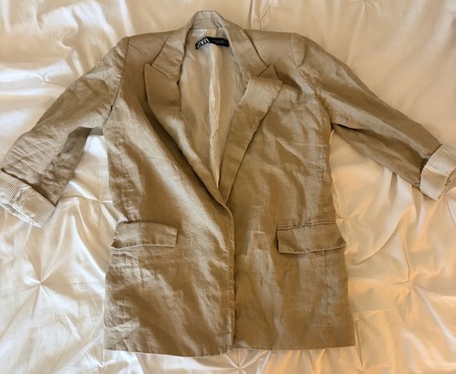 Zara tan linen blend blazer - tan,