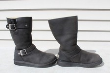 UGG Women Kensington Tall Black Leather Boots W Straps Buckles Size 7 SN 5678