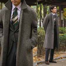 Men Tweed Coat Herringbone