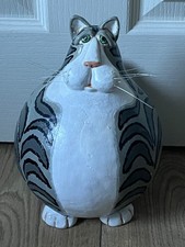 Vicki Thomas Large Wooden Cat Figure by Enesco, 1997 - VGC