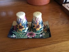 old tupton ware pottery, salt & pepper pots with tray.