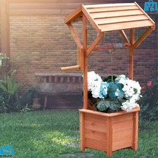 Garden Wooden Planter Wishing Well Patio Plant Pot Ornament Large Flower Display