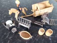 PLAYMOBIL  Wild West Wagon, Grinding sharpening Wheel, Basket, Trough Barrels (C