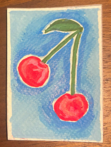 Aceo original cherries cartoon - cherries,
