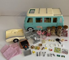 Sylvanian Families Blue Campervan & Trailer with Meerkat Family Figures