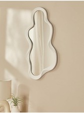 Funky Wavy Wall Mirror Cloud-Shape White Asymmetrical Plastic Frame 76x35x2.3 Cm