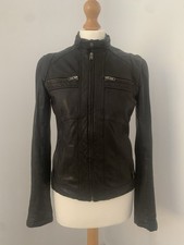 Beautiful Farhi By Nicole Farhi Soft Black Leather Biker Jacket UK 10