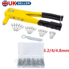 HEAVY DUTY HAND RIVET GUN 4 HEAD NOZZLE RIVETER + 380 ASSORTED POP RIVET UK