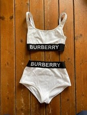 BURBERRY Swimwear 2 piece bikini colour white + black Elastic logo