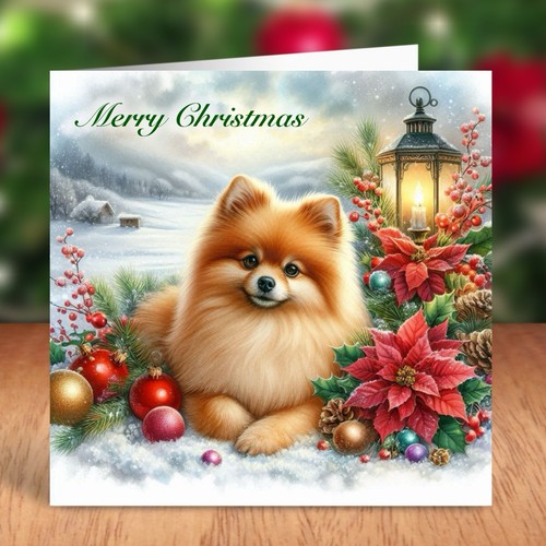 Pomeranian dog christmas card - pomeranian,