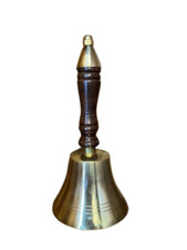 19 cm Brass School dinner Hand Reception Bell With Wooden Handle 