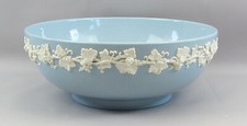 Large Wedgwood Etruria & Barlaston White Embossed On Blue Queensware Fruit Bowl