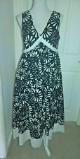 TWIGGY FOR M&S BLACK OFF-WHITE FLORAL SUMMER COTTON LONG MIDI DRESS UK 14 VGC