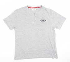 Lee Cooper Originals Men's Grey Henley Short Sleeve T-Shirt M