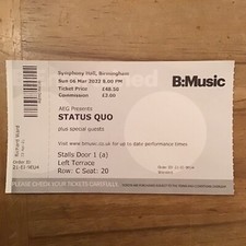 Status Quo Tour Ticket Stub