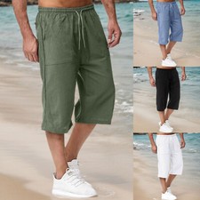 Mens Cotton Linen Cargo Shorts