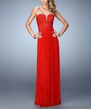 LA FEMME Red Rhinestone Gown, Size 8, RRP £230 Strapless Prom Party Dress ❤️
