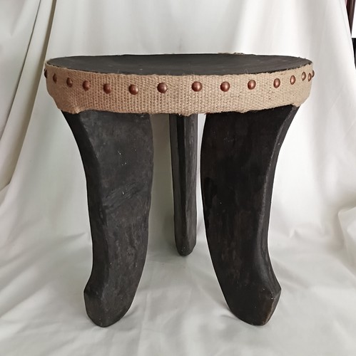 Carved wood african stool side - african,