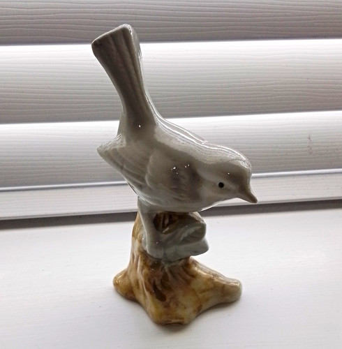 Ceramic grey bird figurine - bird,