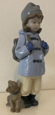 Nao by LLADRO 'Travelling Girl' Duffle Coat Backpack with Puppy Dog #1038 no box