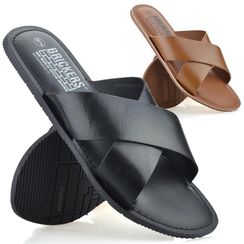 Mens leather slip sandals - leather,
