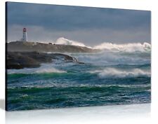 Lighthouse & Ocean Waves Framed Canvas Print Wall Art Home Decor