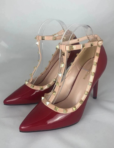 Wine red stud heels - red, pink