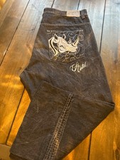 VTG Ecko Unltd Rhino Embroidered Jeans 46 Faded Distressed