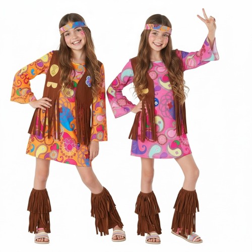 Girls 1970s pink hippie - girls,