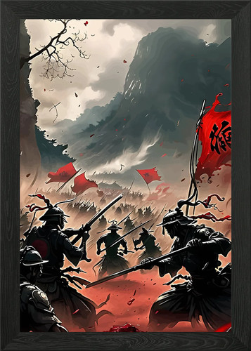 Samurai battle scene with red - samurai,