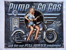 Pump N Go Gas Open All Night Ask For Full Service Pin Up Retro Metal Sign Plaque