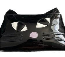Lulu Guinness  Black Kooky Cat Patent Wristlet Clutch Bag new