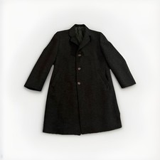 Vintage Dunn & Co Crombie Overcoat Dark Grey Wool Long Coat Jacket Size 44 R