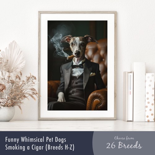 Whimsical dog smoking cigar - dog,