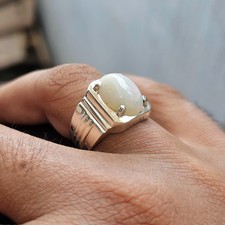 Natural Ethiopian Fire White Opal Ring, Sterling Silver Ring AAA Quality Opal