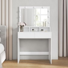 White Dressing Table Vanity Table Mirror with Lights Two Drawers
