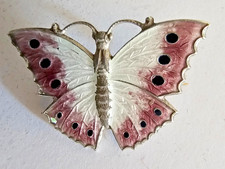 Vintage purple and white Sterling Silver enamel butterfly brooch