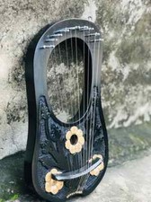 Handmade Rosewood Black And Gold Lyre Harp 10 Metal Strings Tuning key & strings